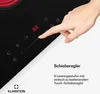 A hand is shown interacting with the touch controls of a black glass ceramic cooktop. Produktbild-Vorschau