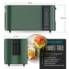 A toaster and a plate of food are shown with dimensions and feature callouts. Anteprima dell’immagine prodotto