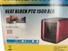 The image shows the packaging of a red and black heater, with text and icons indicating product details. Produktbild-Vorschau