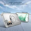A clear protective phone case with a magnetic ring holder is shown, with text highlighting its features against a sky background. Anteprima dell’immagine prodotto