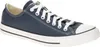A single blue Converse All Star low-top sneaker with white laces and a white rubber toe cap is shown against a white background. Produktbild-Vorschau