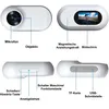 A collage of four images showing different views of a mini sports camera with labels in German. Produktbild-Vorschau