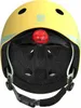 A close-up view of the inside of a yellow children's helmet with a red light on top. Voir les images du produit