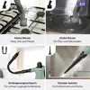 A collage of four images showing different attachments and uses of a steam cleaner. Produktbild-Vorschau