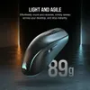 A black wireless mouse is shown in a dark, atmospheric setting with dramatic lighting. Produktbild-Vorschau