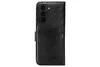 A black leather wallet-style phone case for a Samsung S22 is shown from the back. Produktbild-Vorschau