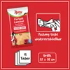 A marketing image for Poliboy Parkett Laminat wet wipes, showing the product packaging, a diagram of its resealable feature, and information about the quantity and size. Produktbild-Vorschau