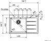 A technical drawing of a sink with dimensions and specifications. Podgląd zdjęcia produktu