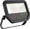 A black LED floodlight with a metal stand, shown against a white background. Voir les images du produit