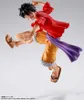 A dynamic action shot of a Monkey D. Luffy action figure in mid-air, against a plain white background. Podgląd zdjęcia produktu