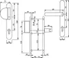 Technical drawings of a door handle set with dimensions. Produktbild-Vorschau