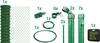A collection of fencing components and accessories, including a roll of chain-link fence, posts, connectors, and a sign. Produktbild-Vorschau