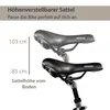 An image showing two bicycle saddles at different heights, illustrating the adjustable saddle height feature of a bicycle. Produktbild-Vorschau