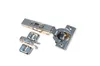 A pair of cabinet hinges and their mounting plates are displayed on a white background. Produktbild-Vorschau