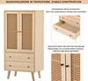 A marketing image showcasing a wooden sideboard with rattan details, featuring text highlighting its features and construction. Anteprima dell’immagine prodotto