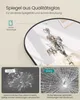 A mirror with text overlays and comparison images of broken glass. Produktbild-Vorschau
