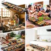 A collage of images showing a large electric grill being used in various settings, including family gatherings and kitchen preparation. Produktbild-Vorschau