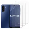 A blue smartphone is shown next to several clear screen protectors. The screen protectors are layered on top of each other and are outlined with white lines. The brand name 'SAVVIES' is visible on the screen protectors. Produktbild-Vorschau