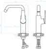 Technical drawing of a faucet with dimensions indicated. Produktbild-Vorschau