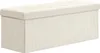 A cream-colored ottoman with a button-tufted top and a textured, ribbed exterior. Produktbild-Vorschau