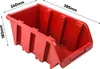 A red plastic storage bin with dimensions indicated by text overlays. Náhled obrázku produktu