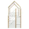 A white and natural wood bunk bed with a house-shaped frame and stairs, shown against a white background. Anteprima dell’immagine prodotto