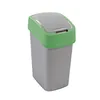 A gray trash can with a green lid and a silver lid opening, isolated on a white background. Produktbild-Vorschau