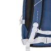 A close-up view of the side of a blue backpack, showing straps and mesh. Produktbild-Vorschau