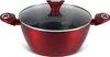 A red pot with a glass lid and red handles is shown against a white background. Podgląd zdjęcia produktu