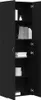 An open black cabinet with shelves displaying books and decorative items. Voir les images du produit