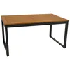 A rectangular outdoor dining table with a slatted wooden top and black metal legs, shown against a white background. Produktbild-Vorschau
