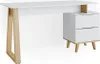 A white and wood desk with two drawers. Voir les images du produit