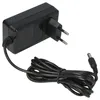 A black power adapter with a European plug and a coiled black cable with a DC barrel connector. Produktbild-Vorschau