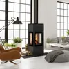 A modern living room with a fireplace, armchair, and large windows. Produktbild-Vorschau