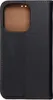 A black leather phone case with brown stitching and a brown interior is shown. Produktbild-Vorschau