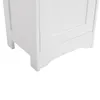 A close-up view of the bottom corner of a white cabinet, showing its base and legs. Produktbild-Vorschau