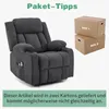 A recliner chair and two shipping boxes are shown, with text indicating delivery information. Produktbild-Vorschau