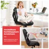 A woman is sitting in a gaming chair while talking on the phone, and a second image shows the chair's armrest being adjusted. Produktbild-Vorschau