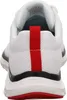 The back view of a white sneaker with red and black accents. Produktbild-Vorschau
