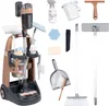 A collection of cleaning toys, including a cleaning cart with accessories, a broom, a dustpan, and a squeegee, arranged on a white background. Produktbild-Vorschau