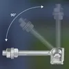 A metal hinge is shown in two positions, illustrating a 90-degree rotation. Podgląd zdjęcia produktu