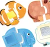 A collage of four different puzzle pieces featuring cartoon animals with textured squares. Podgląd zdjęcia produktu
