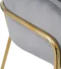 Close-up of a gray velvet chair with gold metal legs and armrest. Produktbild-Vorschau