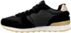 A side view of a single black sneaker with gold accents. Produktbild-Vorschau