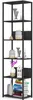 A tall, narrow black metal bookshelf filled with decorative items and books. Produktbild-Vorschau