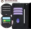 A close-up view of a black wallet-style phone case, showing its card slots and slim design. Produktbild-Vorschau