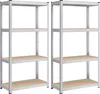 Two identical metal shelving units with wooden shelves, displayed against a white background. Produktbild-Vorschau