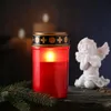 LED Grablicht - Grabkerze - gelb flackernde Flamme - H. 12,5cm - für Außen - rot mit Deckel Produktbild-Vorschau
