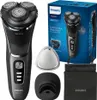 A Philips shaver and its accessories are displayed against a white background, along with its packaging. Produktbild-Vorschau