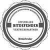 A circular badge with text and a logo. Produktbild-Vorschau